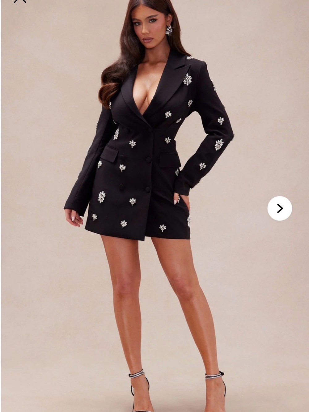 Crystal-Embellished Black Blazer Mini Dress